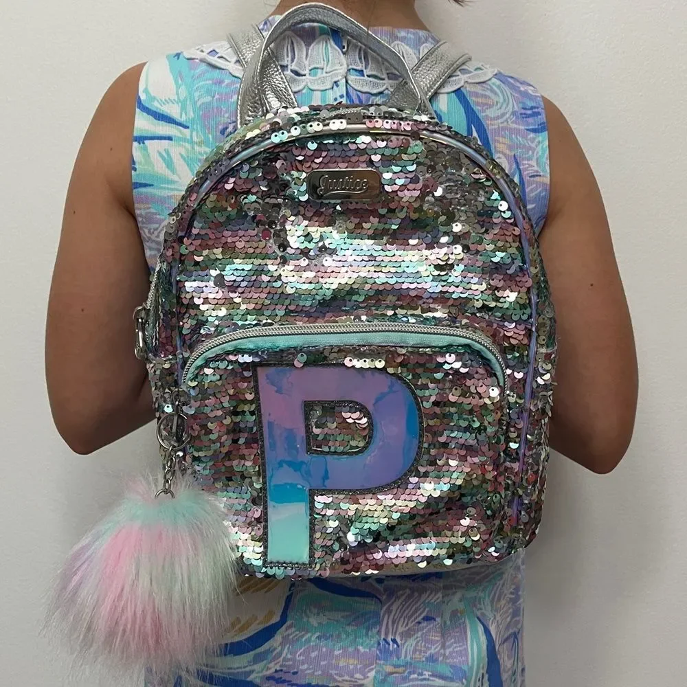 Justice Girls Sequin Backpack with Letter “P”